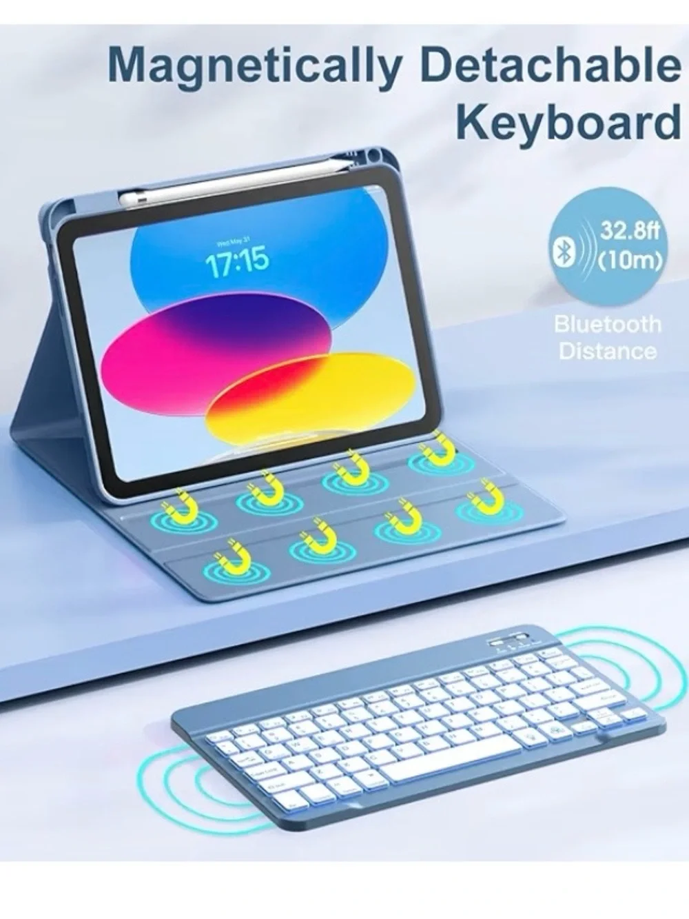 Blue Tablet Keyboard Case with Stylus - Compatible Tablet Accessory